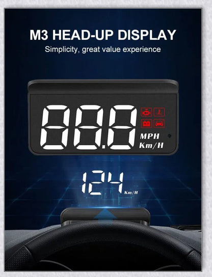 M3 Auto OBD2 GPS Head Up Display for Cars with real-time speed, compass, and satellite icon display