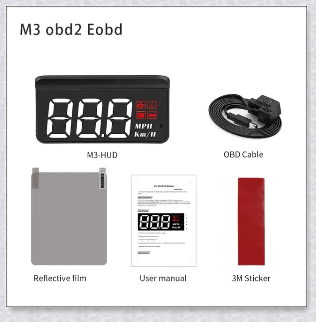 M3 Auto OBD2 GPS Head Up Display for Cars with real-time speed, compass, and satellite icon display