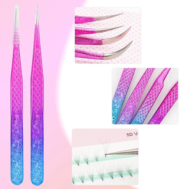 Elegant and precise eyelash tweezers with an ice flower design, perfect for salon-quality lash extensions and eyebrow grooming.