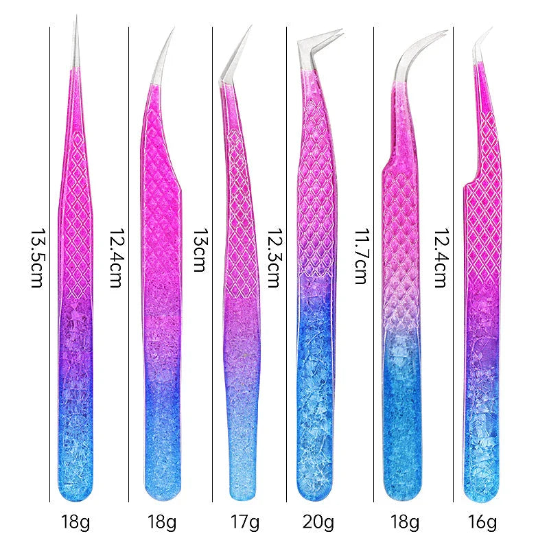 Elegant and precise eyelash tweezers with an ice flower design, perfect for salon-quality lash extensions and eyebrow grooming.