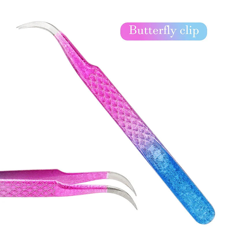 Elegant and precise eyelash tweezers with an ice flower design, perfect for salon-quality lash extensions and eyebrow grooming.