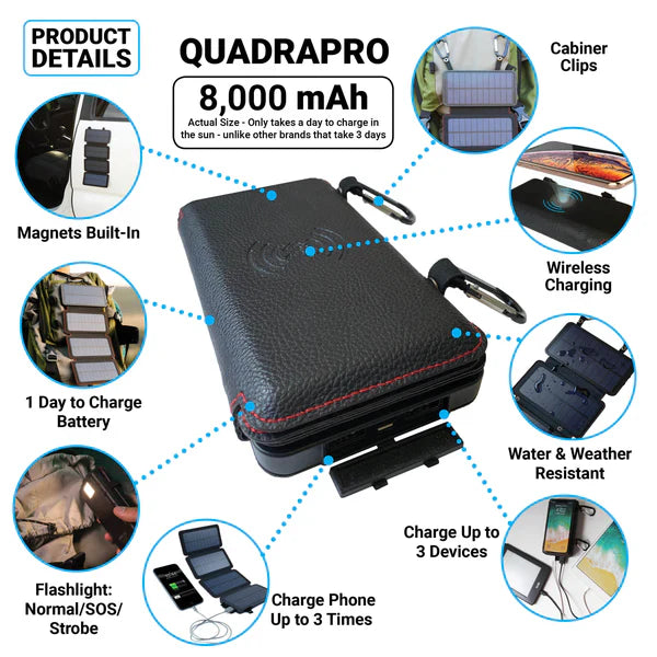 Portable solar powered charger panel with foldable design and high-capacity 8000 mAh battery for outdoor adventures