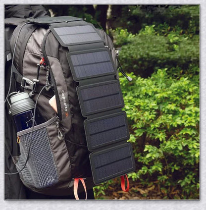 Portable solar powered charger panel with foldable design and high-capacity 8000 mAh battery for outdoor adventures