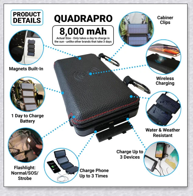 Portable solar powered charger panel with foldable design and high-capacity 8000 mAh battery for outdoor adventures