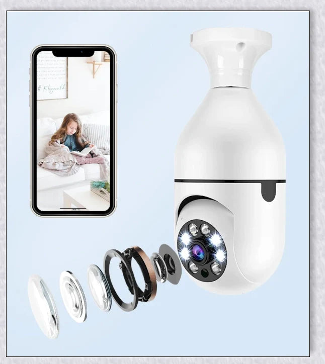 HD 1080P 360 degree panoramic wifi security camera light bulb for discreet home and office monitoring