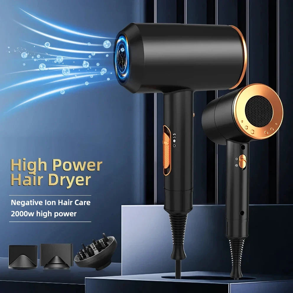 High-speed negative ion hair dryer with diffuser attachment for fast, frizz-free drying and salon-quality styling
