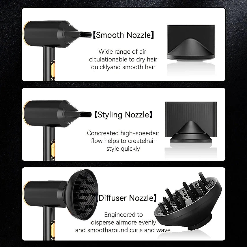 High-speed negative ion hair dryer with diffuser attachment for fast, frizz-free drying and salon-quality styling