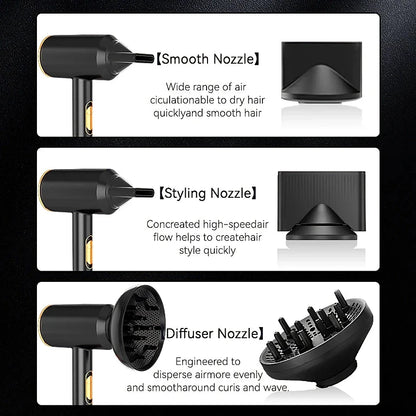 High-speed negative ion hair dryer with diffuser attachment for fast, frizz-free drying and salon-quality styling