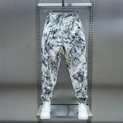 Loose, breathable men's harem pants in a floral print design for comfortable summer style