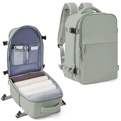 Large travel backpack with waterproof nylon construction, organized interior, and padded shoulder straps for comfortable carrying