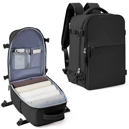 Large travel backpack with waterproof nylon construction, organized interior, and padded shoulder straps for comfortable carrying