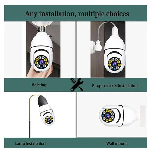 5G WiFi E27 Bulb Surveillance Camera with 360-degree coverage, night vision, and remote control capabilities for comprehensive home security