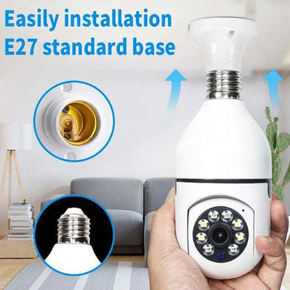 5G WiFi E27 Bulb Surveillance Camera with 360-degree coverage, night vision, and remote control capabilities for comprehensive home security