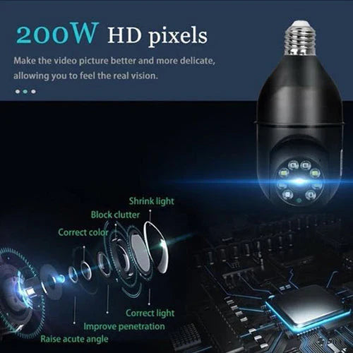 5G WiFi E27 Bulb Surveillance Camera with 360-degree coverage, night vision, and remote control capabilities for comprehensive home security