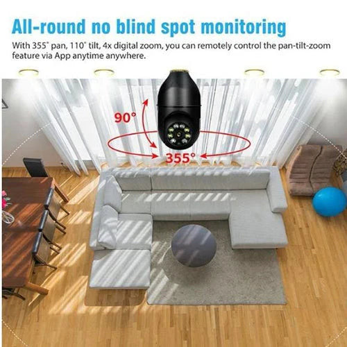 5G WiFi E27 Bulb Surveillance Camera with 360-degree coverage, night vision, and remote control capabilities for comprehensive home security