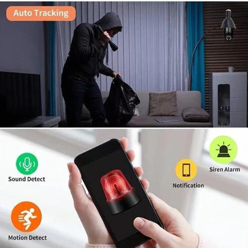 5G WiFi E27 Bulb Surveillance Camera with 360-degree coverage, night vision, and remote control capabilities for comprehensive home security