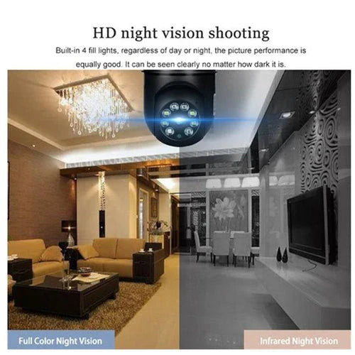 5G WiFi E27 Bulb Surveillance Camera with 360-degree coverage, night vision, and remote control capabilities for comprehensive home security