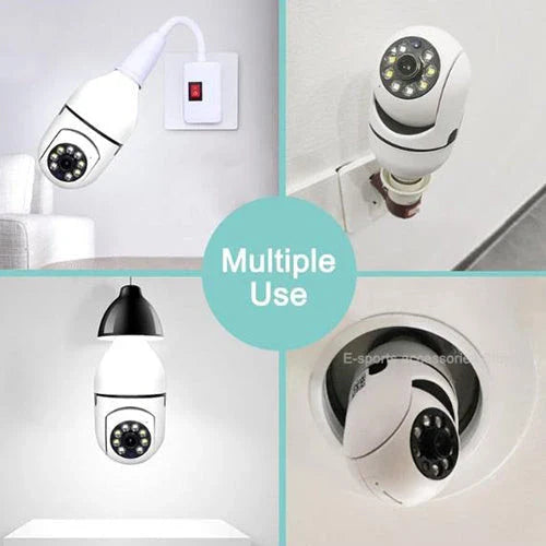 5G WiFi E27 Bulb Surveillance Camera with 360-degree coverage, night vision, and remote control capabilities for comprehensive home security