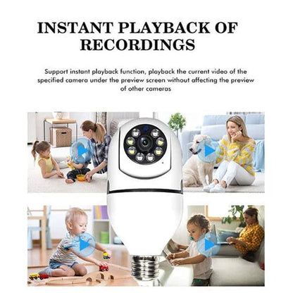 5G WiFi E27 Bulb Surveillance Camera with 360-degree coverage, night vision, and remote control capabilities for comprehensive home security