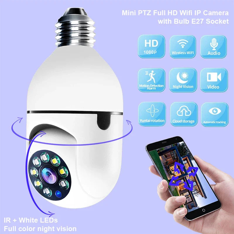Hhomeenjoy 5G WiFi E27 Bulb Surveillance Camera with Night Vision