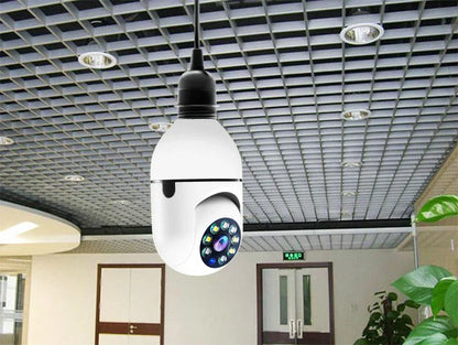 5G WiFi E27 Bulb Surveillance Camera with 360-degree coverage, night vision, and remote control capabilities for comprehensive home security