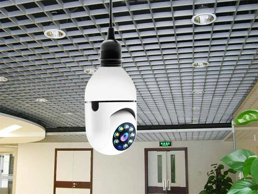 5G WiFi E27 Bulb Surveillance Camera with 360-degree coverage, night vision, and remote control capabilities for comprehensive home security