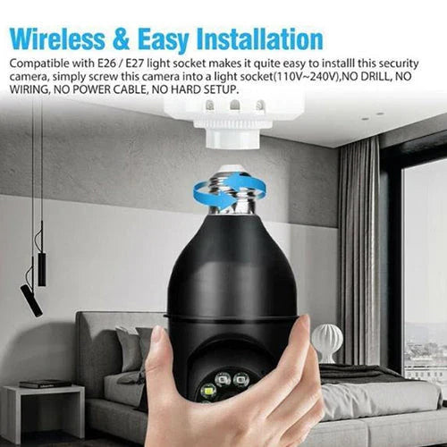 5G WiFi E27 Bulb Surveillance Camera with 360-degree coverage, night vision, and remote control capabilities for comprehensive home security