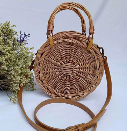 New Ladies Flower Basket Princess Bag featuring a handwoven rattan construction and charming floral design