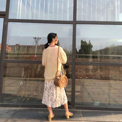 New Ladies Flower Basket Princess Bag featuring a handwoven rattan construction and charming floral design