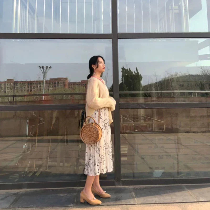 New Ladies Flower Basket Princess Bag featuring a handwoven rattan construction and charming floral design