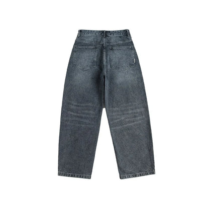 Men's premium cotton jeans with Japanese-inspired retro design in black and gray colors