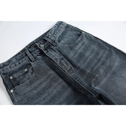 Men's premium cotton jeans with Japanese-inspired retro design in black and gray colors