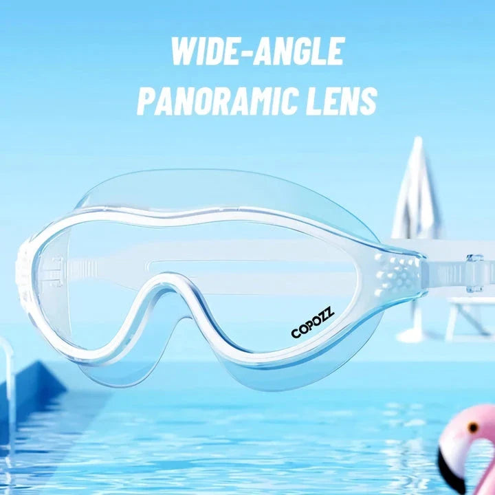 Professional waterproof anti-fog UV protection swimming goggles for adults with a wide field of vision, shatterproof lenses, and a comfortable silicone seal