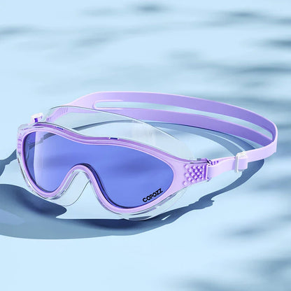 Professional waterproof anti-fog UV protection swimming goggles for adults with a wide field of vision, shatterproof lenses, and a comfortable silicone seal