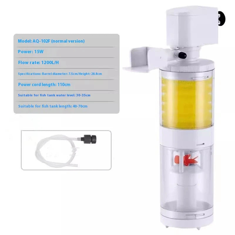 A fish tank with a built-in filter and a suction wall-hung urinal toilet, creating a unique and innovative bathroom fixture