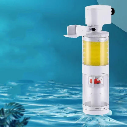 A fish tank with a built-in filter and a suction wall-hung urinal toilet, creating a unique and innovative bathroom fixture