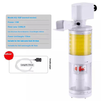 A fish tank with a built-in filter and a suction wall-hung urinal toilet, creating a unique and innovative bathroom fixture