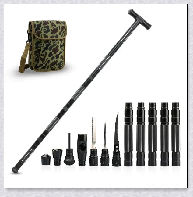 Durable, adjustable, and multifunctional collapsible walking stick for outdoor adventures and survival situations