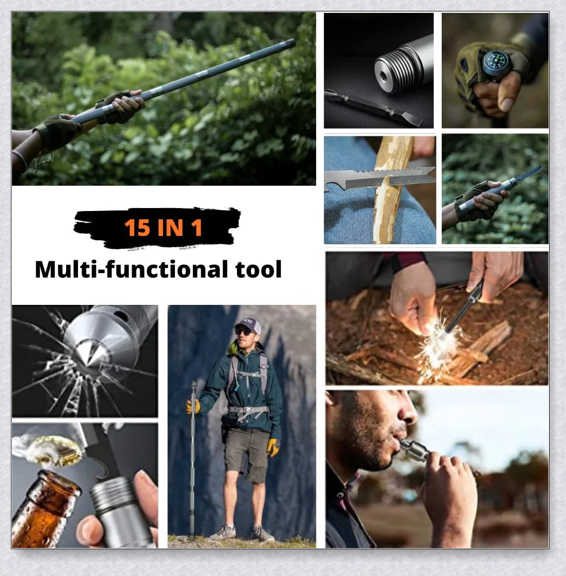 Durable, adjustable, and multifunctional collapsible walking stick for outdoor adventures and survival situations