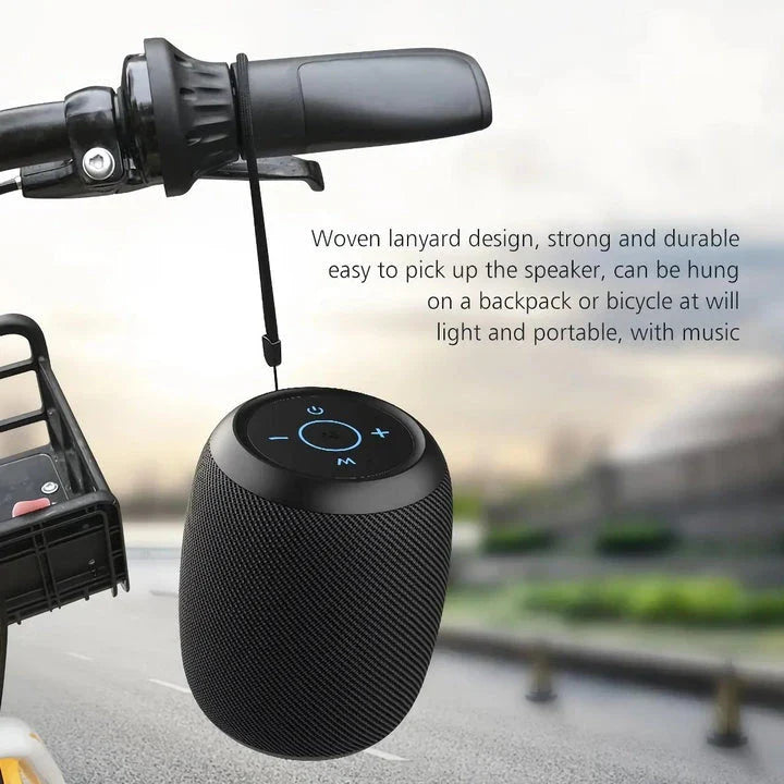 Portable waterproof Bluetooth speaker with powerful 10W sound, metal diaphragm, and colorful lighting effects