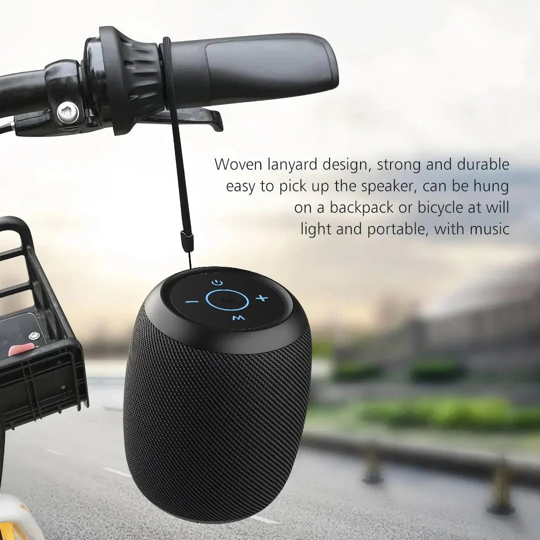 Portable waterproof Bluetooth speaker with powerful 10W sound, metal diaphragm, and colorful lighting effects