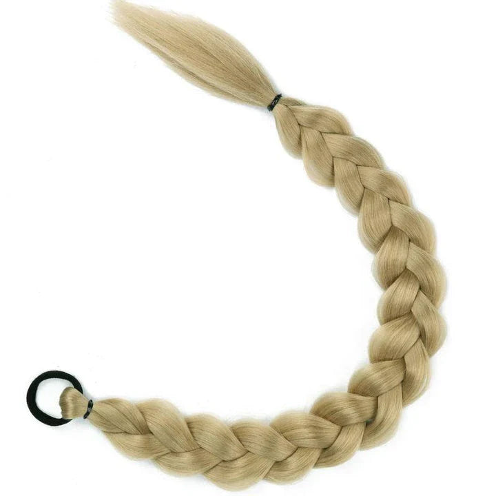24-inch synthetic braided ponytail hair extension in blonde color