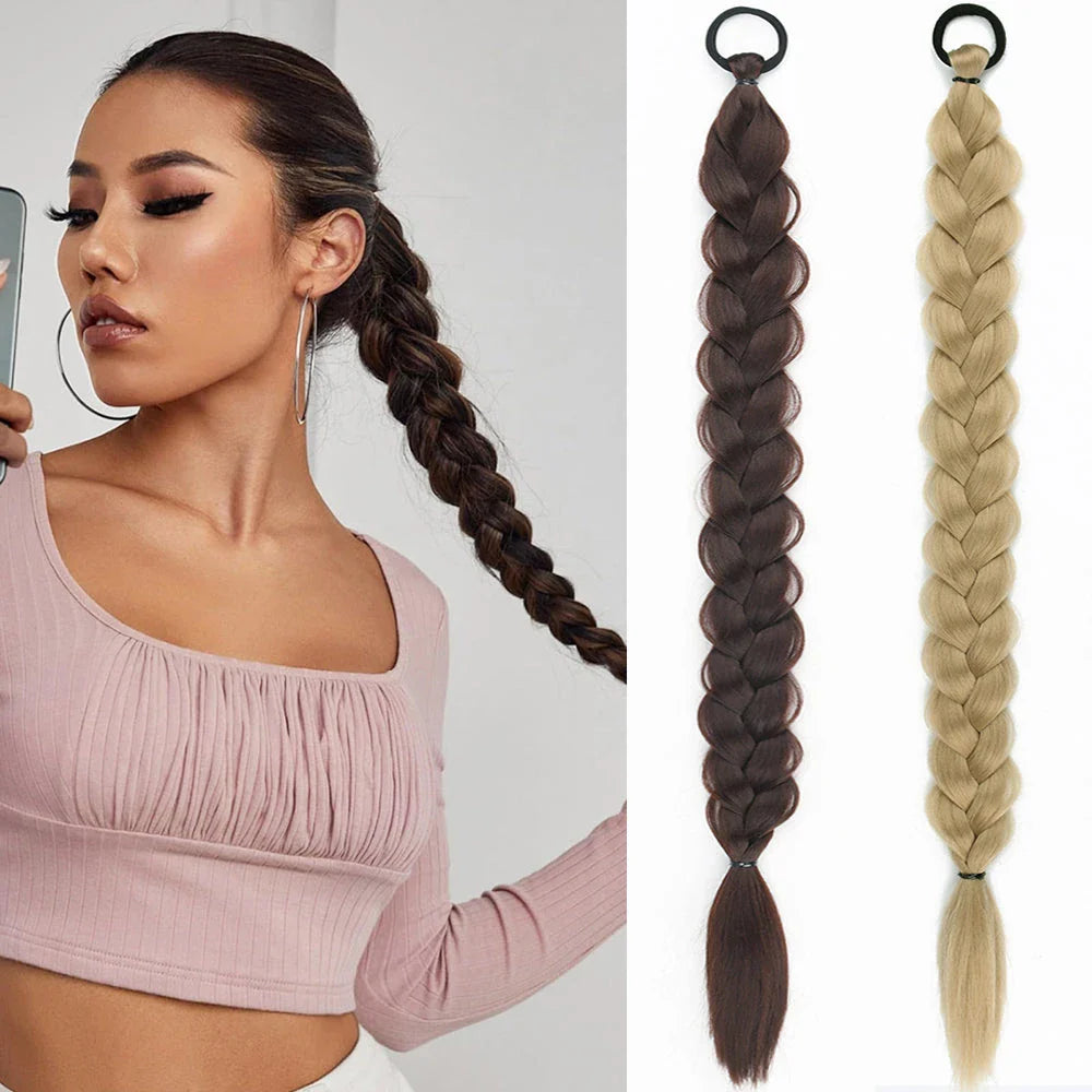24-inch synthetic braided ponytail hair extension in blonde color