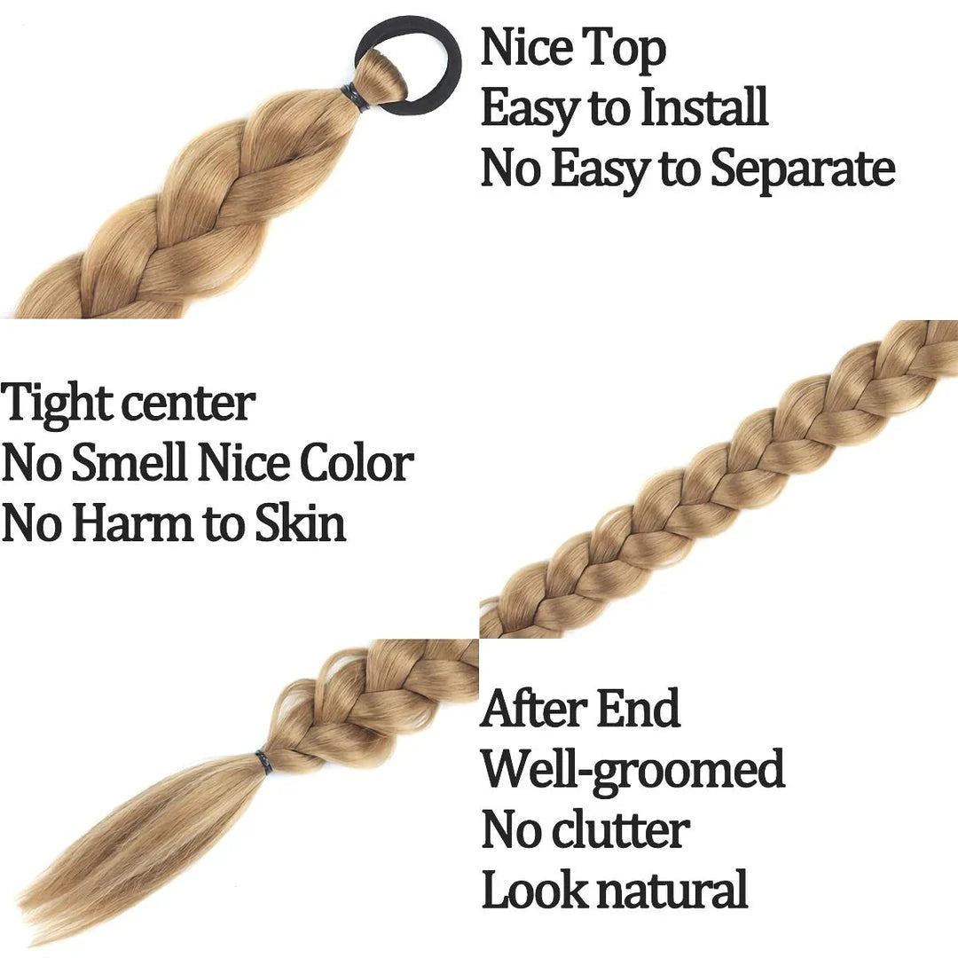 24-inch synthetic braided ponytail hair extension in blonde color