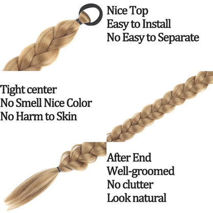 24-inch synthetic braided ponytail hair extension in blonde color