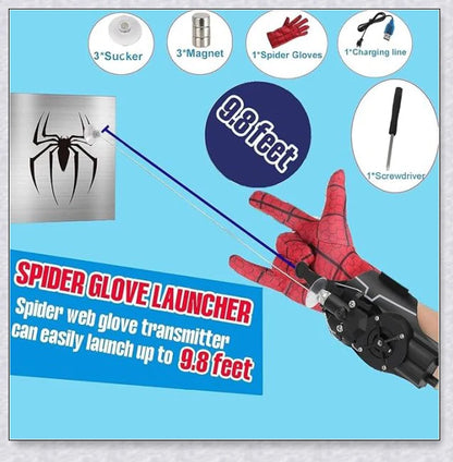 A high-quality 3D printed Spider Web Shooter toy with rechargeable battery and effective shooting range up to 9.8 feet, perfect for superhero roleplay and active fun.