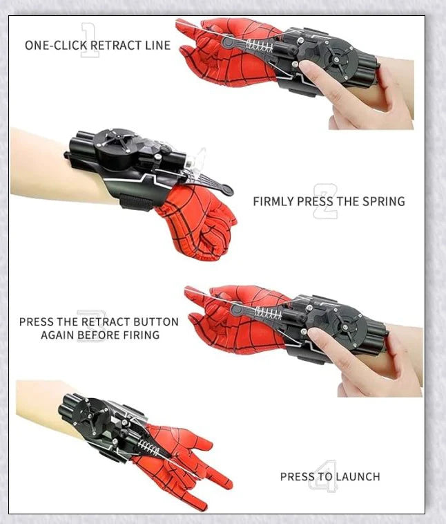 A high-quality 3D printed Spider Web Shooter toy with rechargeable battery and effective shooting range up to 9.8 feet, perfect for superhero roleplay and active fun.