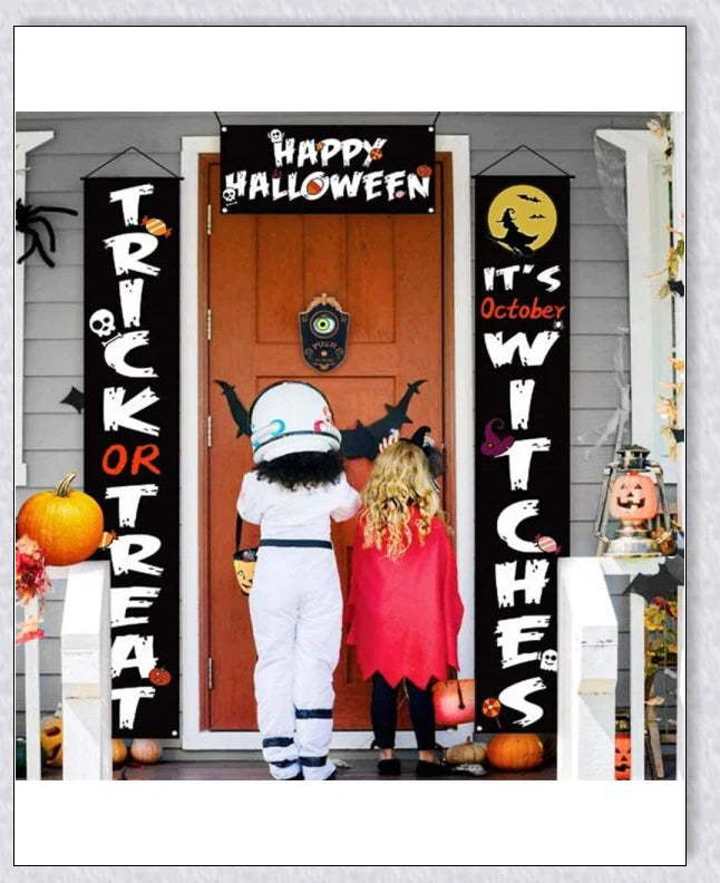 A black, retro-style doorbell with a glowing, moving eyeball that delivers spooky greetings for Halloween and other occasions