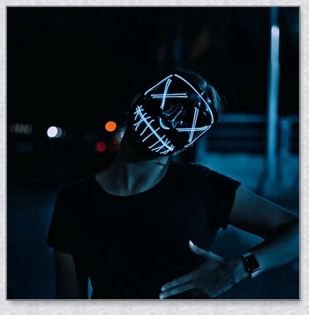 Purnin Halloween Neon LED Purge - Durable plastic costume accessory with customizable lighting modes for a spooky, unforgettable Halloween look