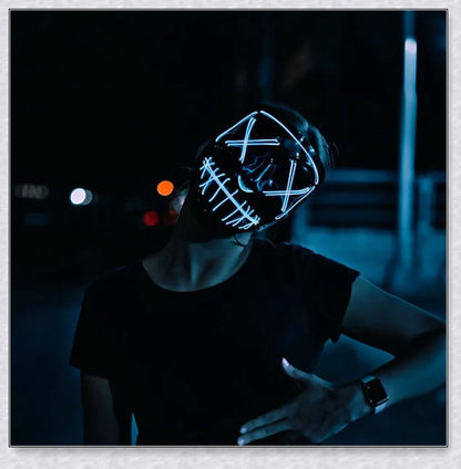 Purnin Halloween Neon LED Purge - Durable plastic costume accessory with customizable lighting modes for a spooky, unforgettable Halloween look